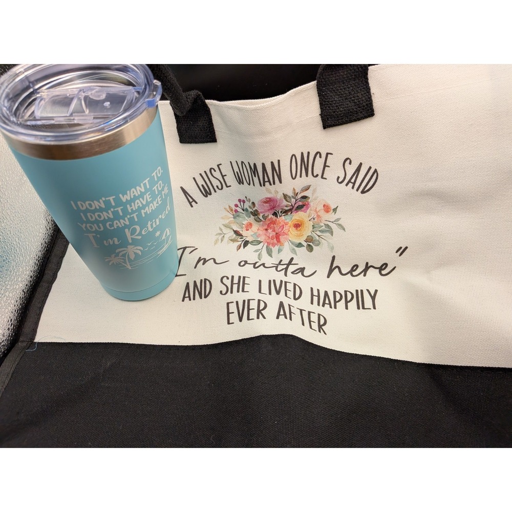Women Retirement Gift Set Insulated 20oz Tumbler & Zippered Canvas Tote Bag Blue - Picture 7 of 7